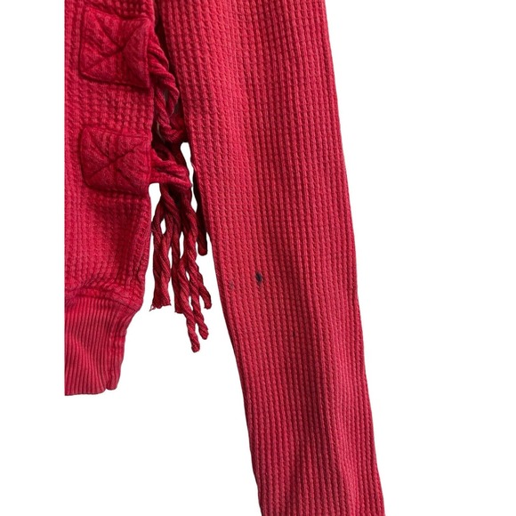 Free People FP ONE Womens INTERLAKEN Red Thermal Top Cropped Side Tie Sz S - Picture 3 of 6